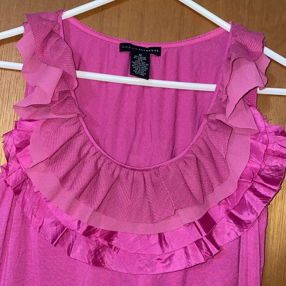 •GRACE ELEMENTS•PINK SILK & LACE RUFFLE NECK TRIM TANK TOP BLOUSE SIZE MEDIUM - Picture 6 of 6
